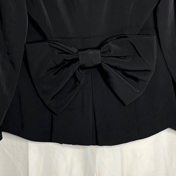 Genny Blazer Large Back Bow Detail Leather Detail Buttons Shoulder Pads Black 6 - Picture 8 of 11
